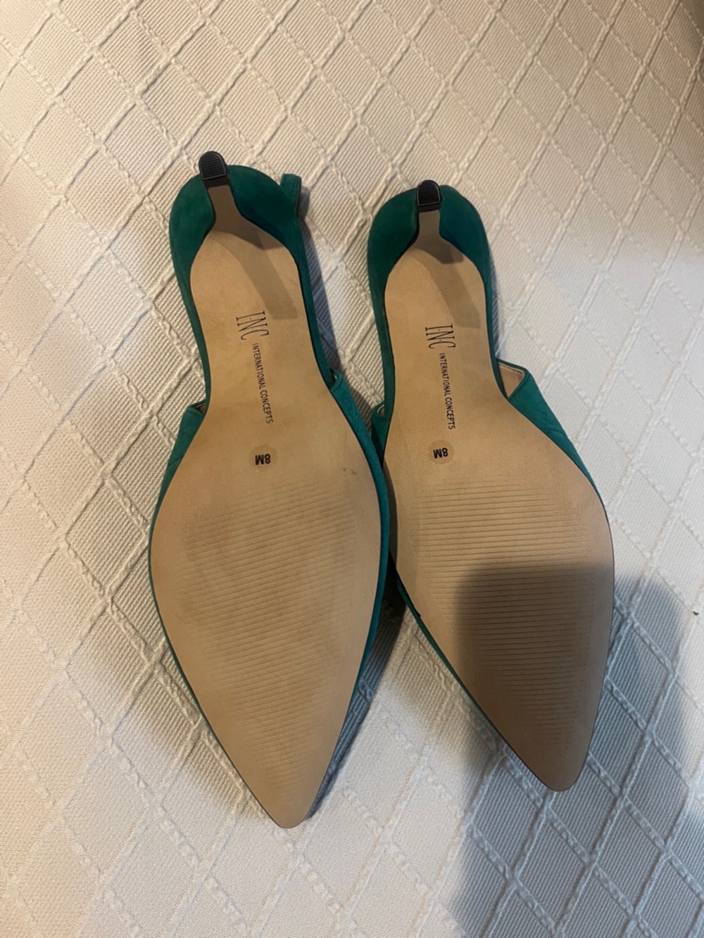INC International Concepts Green Suede Slingback Pumps with Gold Horsebit - Picture 3 of 4
